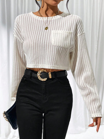 Drop Shoulder Pocket Patched Crop Tee