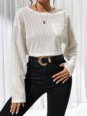 Drop Shoulder Pocket Patched Crop Tee