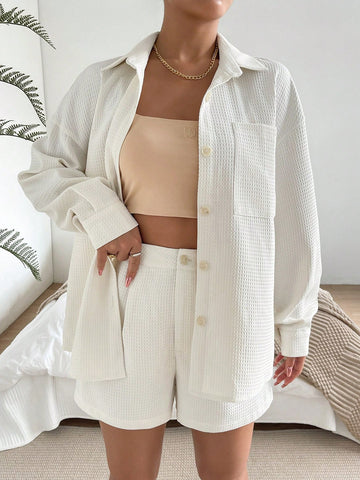 Drop Shoulder Pocket Patched Shirt & Shorts