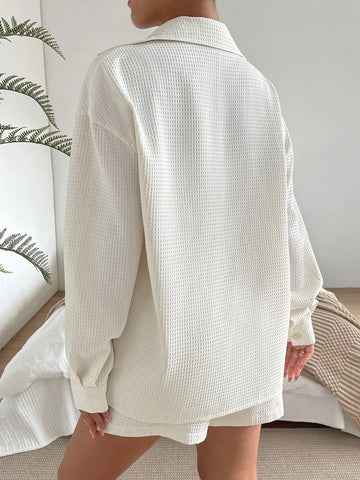 Drop Shoulder Pocket Patched Shirt & Shorts