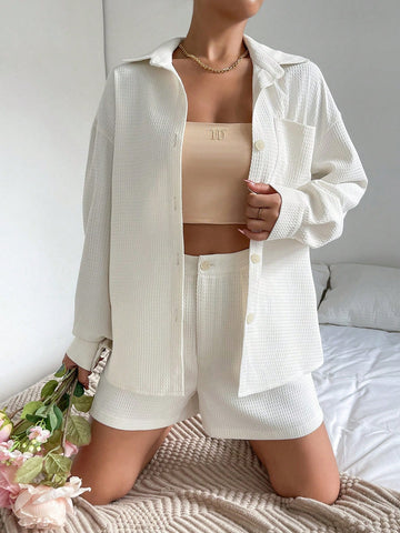 Drop Shoulder Pocket Patched Shirt & Shorts