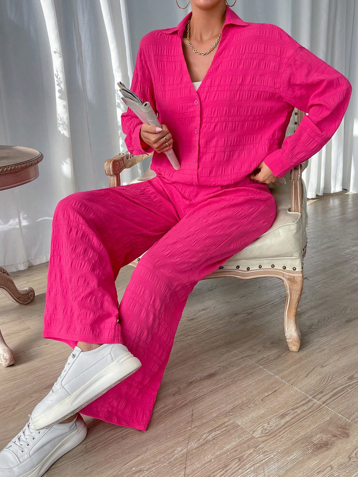 Drop Shoulder Shirt & Wide Leg Pants