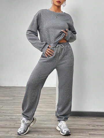 Drop Shoulder Sweatshirt And Sweatpants Set