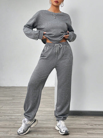 Drop Shoulder Sweatshirt And Sweatpants Set