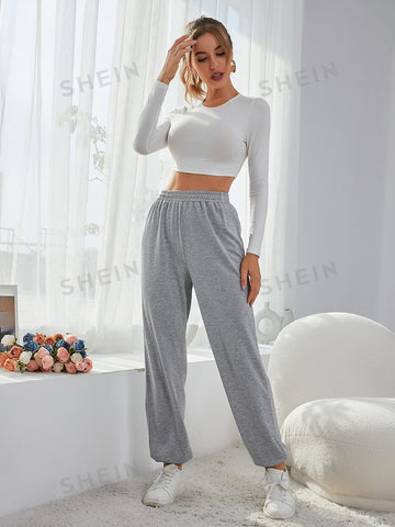 Essnce Elastic Waist Solid Sweatpants