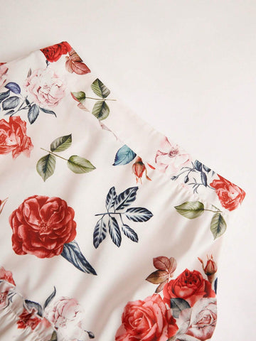 Essnce Elegant Floral Print Tiered Skirt For Summer