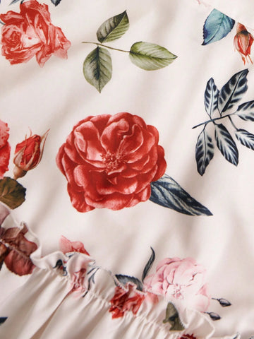 Essnce Elegant Floral Print Tiered Skirt For Summer