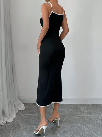 Elegant Women Summer Colorblock Fishtail Hem Bodycon Camisole Dress
