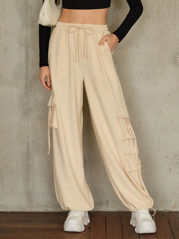 Essnce Flap Pocket Side Drawstring Waist Sweatpants