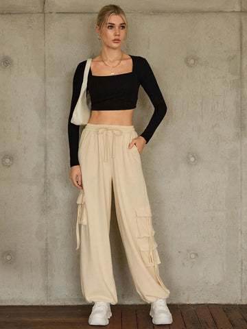 Essnce Flap Pocket Side Drawstring Waist Sweatpants