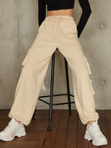 Essnce Flap Pocket Side Drawstring Waist Sweatpants