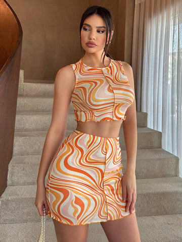 Floral Print Knit Casual Women's Two-Piece Set