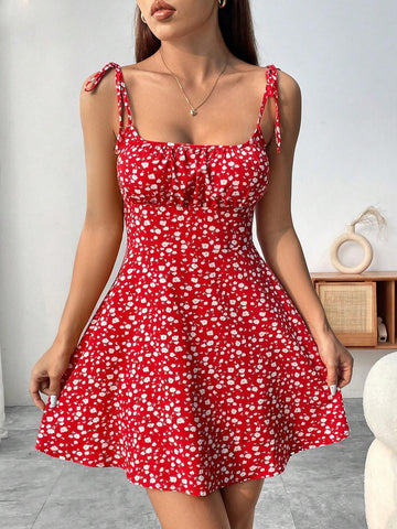Floral Print Pleated Bust Slip Dress