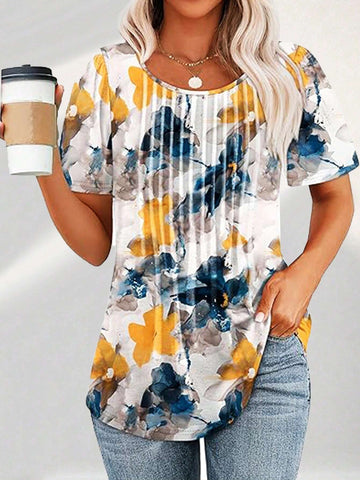 Essnce Flower Printed Puff Sleeve Shirt For Vacation And Leisure