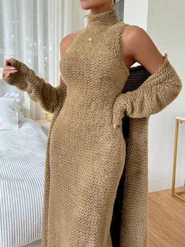 Fluffy Warm Dress And Coat 2pcs/set