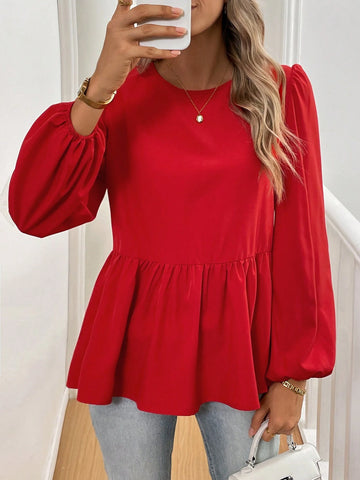 Essnce French Tie Bow Lantern Sleeve Casual Shirt