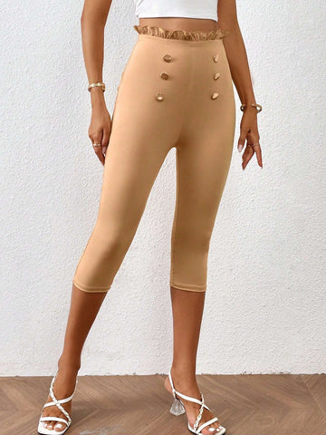 Essnce Frill Trim Button Detail Capri Leggings