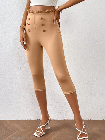 Essnce Frill Trim Button Detail Capri Leggings