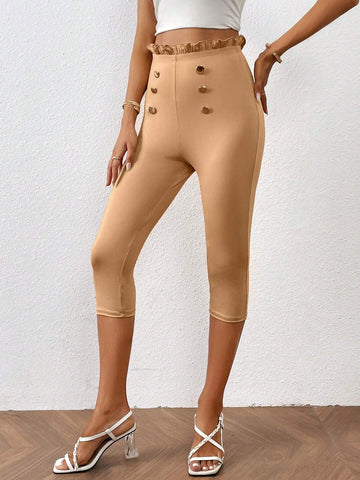 Essnce Frill Trim Button Detail Capri Leggings