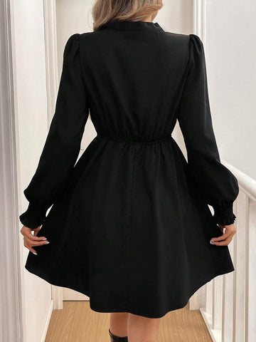 Front Tie Casual Solid Color Long Sleeve Dress