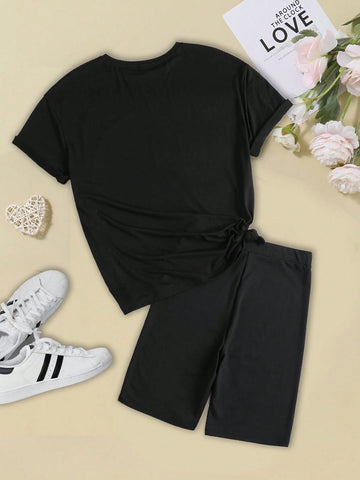 Heart Pattern Parent-Child Outfits Casual Loose Fit Round Neck Short Sleeve T-Shirt For Summer