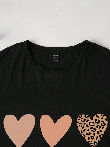 Heart Pattern Parent-Child Outfits Casual Loose Fit Round Neck Short Sleeve T-Shirt For Summer