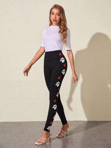 Essnce Heart & Paw Print Leggings