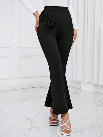 Essnce High Waist 3D Rosette Flare Leg Pants