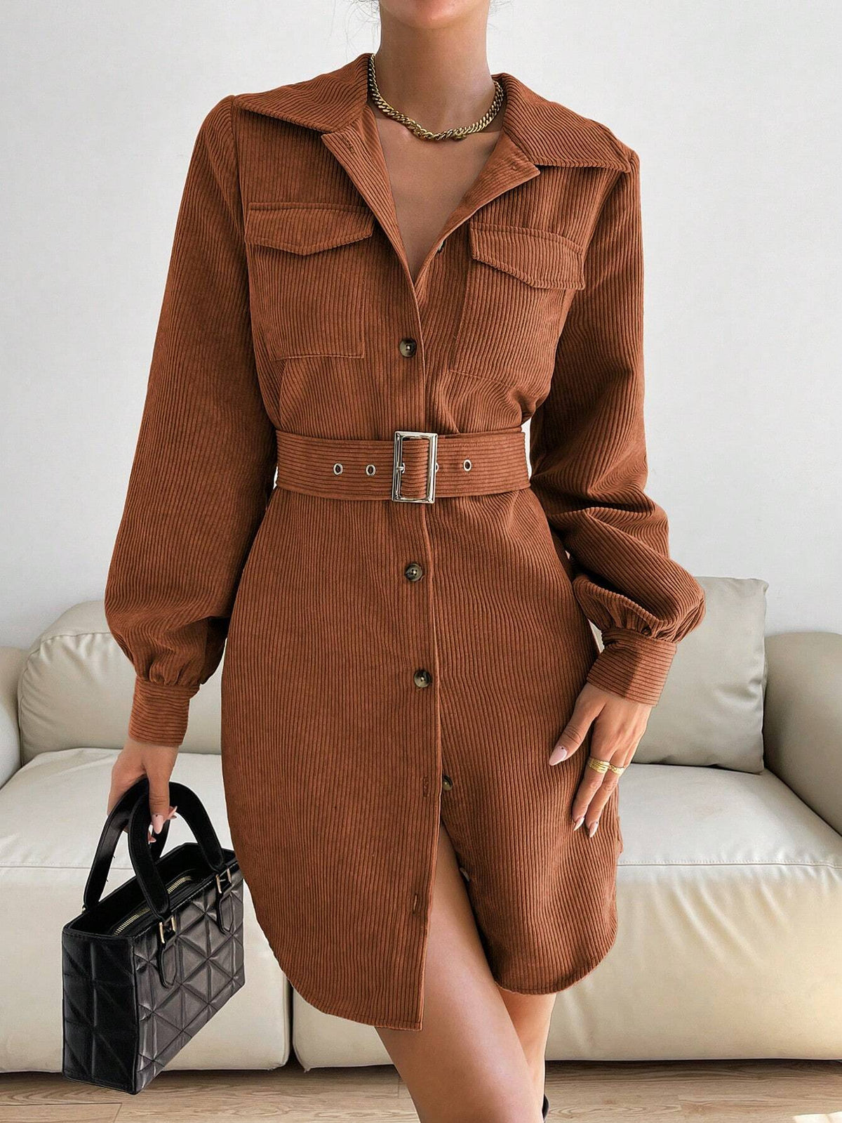 Holiday Dress Plaid Mini Skirt Christmas Women Dress Women's Casual Plaid Front Button Short