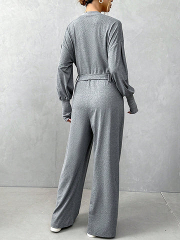 Knitted Casual Jumpsuit With Workwear Design