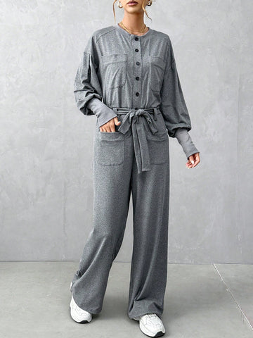 Knitted Casual Jumpsuit With Workwear Design