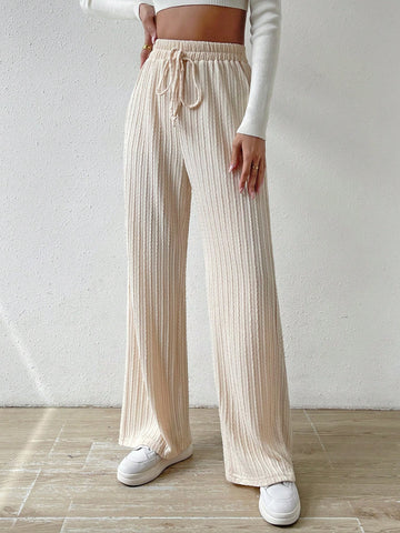 Essnce Knot Waist Textured Knit Wide Leg Pants