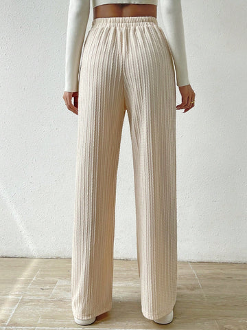 Essnce Knot Waist Textured Knit Wide Leg Pants