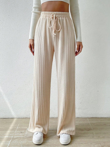 Essnce Knot Waist Textured Knit Wide Leg Pants