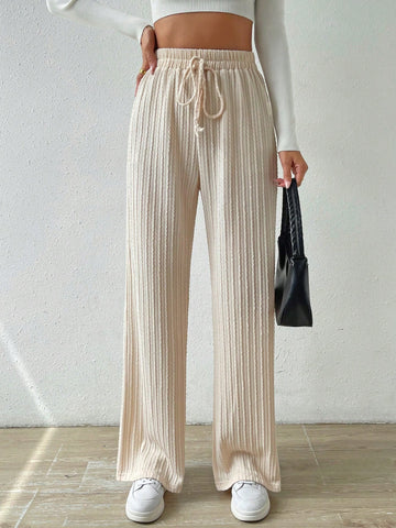 Essnce Knot Waist Textured Knit Wide Leg Pants