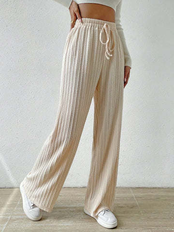 Essnce Knot Waist Textured Knit Wide Leg Pants
