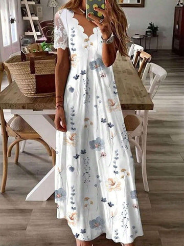 Ladies' Casual Summer Floral Printed Mesh Patchwork Dress