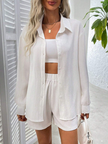 Ladies" Fashion Summer Versatile Shirt 2-Piece Set