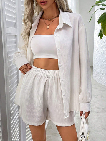 Ladies" Fashion Summer Versatile Shirt 2-Piece Set