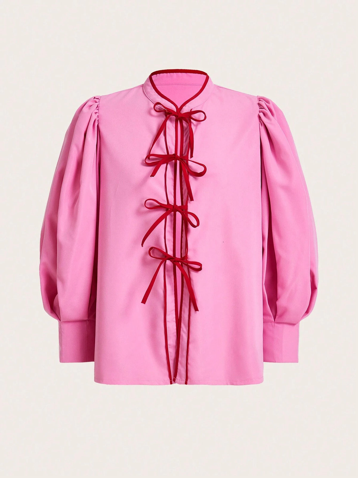 Essnce Ladies' Pink Bow Tie Ribbon Button Down Shirt