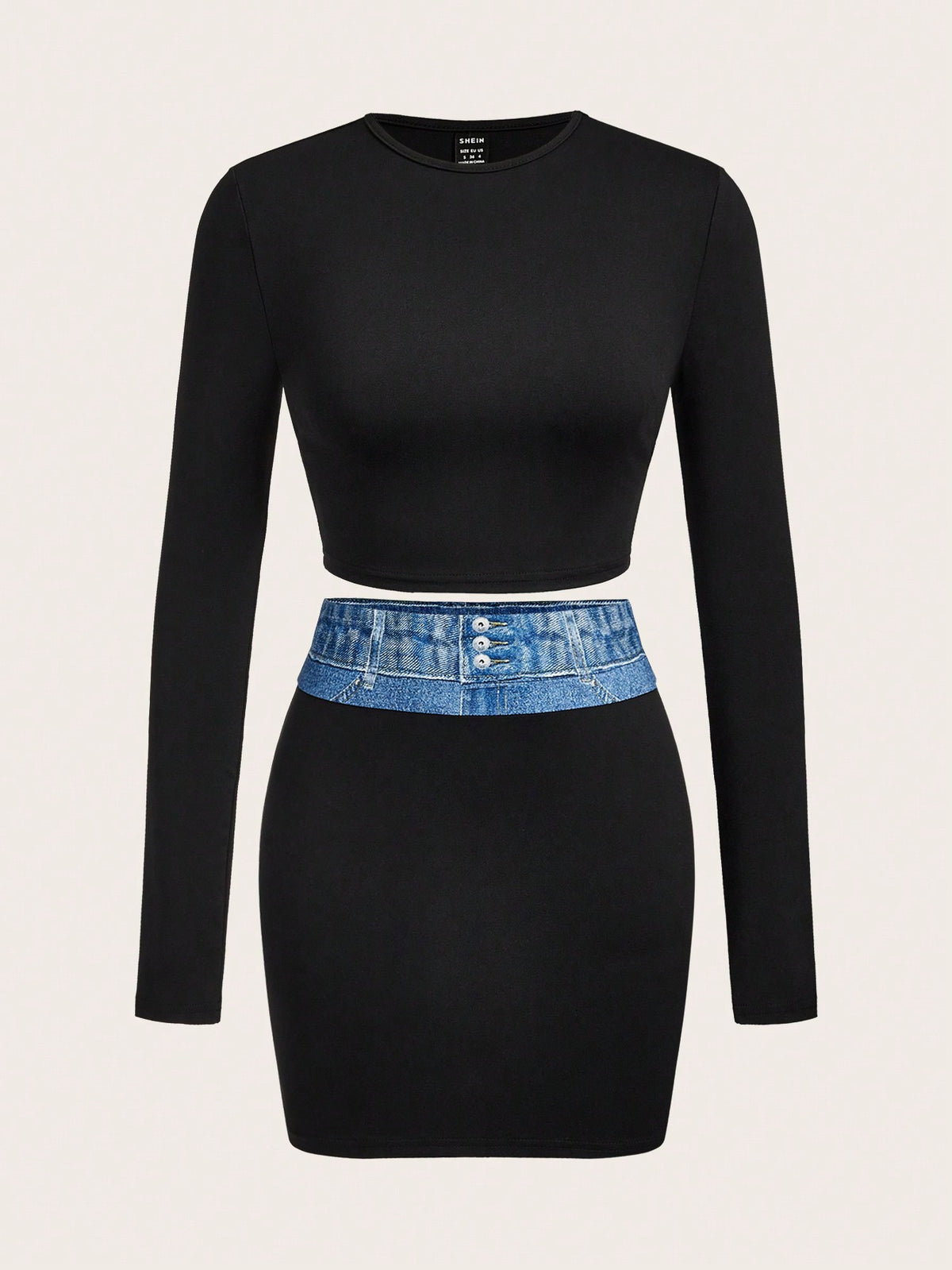 Ladies' Round Neck Long Sleeve T-Shirt And Skirt Set