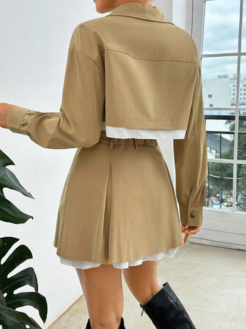 Ladies' Shirt And Mini Skirt Cargo Two Piece Set
