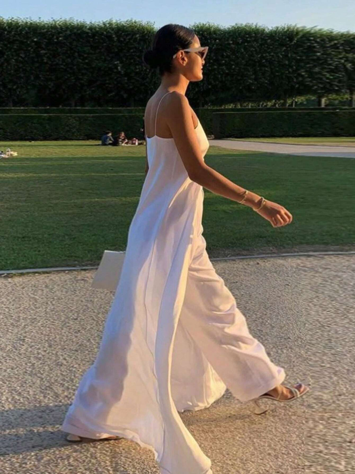 Ladies' Simple Solid Color Split Hem Cami Top Summer Tops Swimsuit Cover Up Summer Cardigan Tanks Women White Top And White Pants Linen Pants Long Pants 2pcs Set Summer Clothes Beach Women Outfits Summer Fits White Set