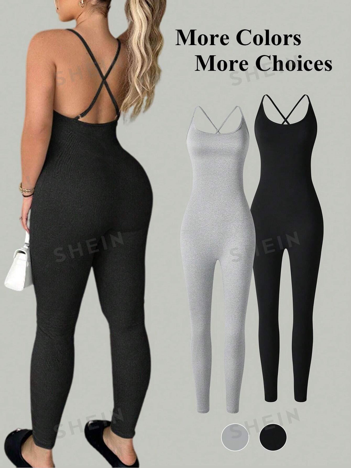 Ladies' Solid Color Cross Back Sleeveless Bodysuit Jumpsuit 2pcs/Set