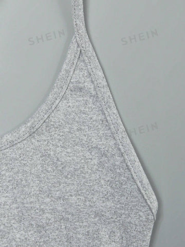 Ladies' Solid Color Cross Back Sleeveless Bodysuit Jumpsuit 2pcs/Set