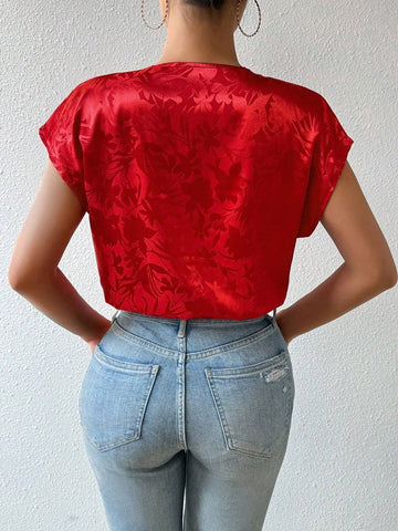 Ladies Solid Color Jacquard Bodysuit