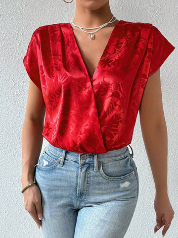 Ladies Solid Color Jacquard Bodysuit