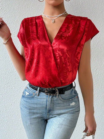 Ladies Solid Color Jacquard Bodysuit