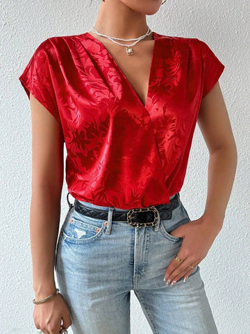 Ladies Solid Color Jacquard Bodysuit