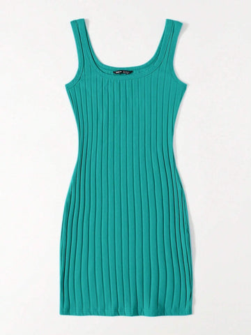 Ladies' Solid Color Ribbed Tank Top Midi Dress
